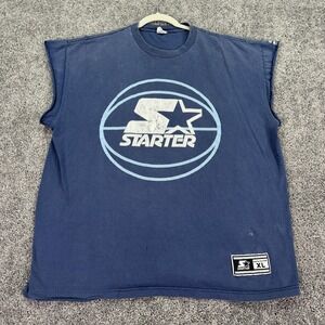 Vtg Starter Shirt Mens XL Blue Sleeveless Tank Basketball Logo Made USA